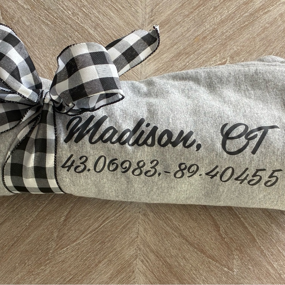 Port and Company Gray Blanket with Black Checkered Bow Custom Made